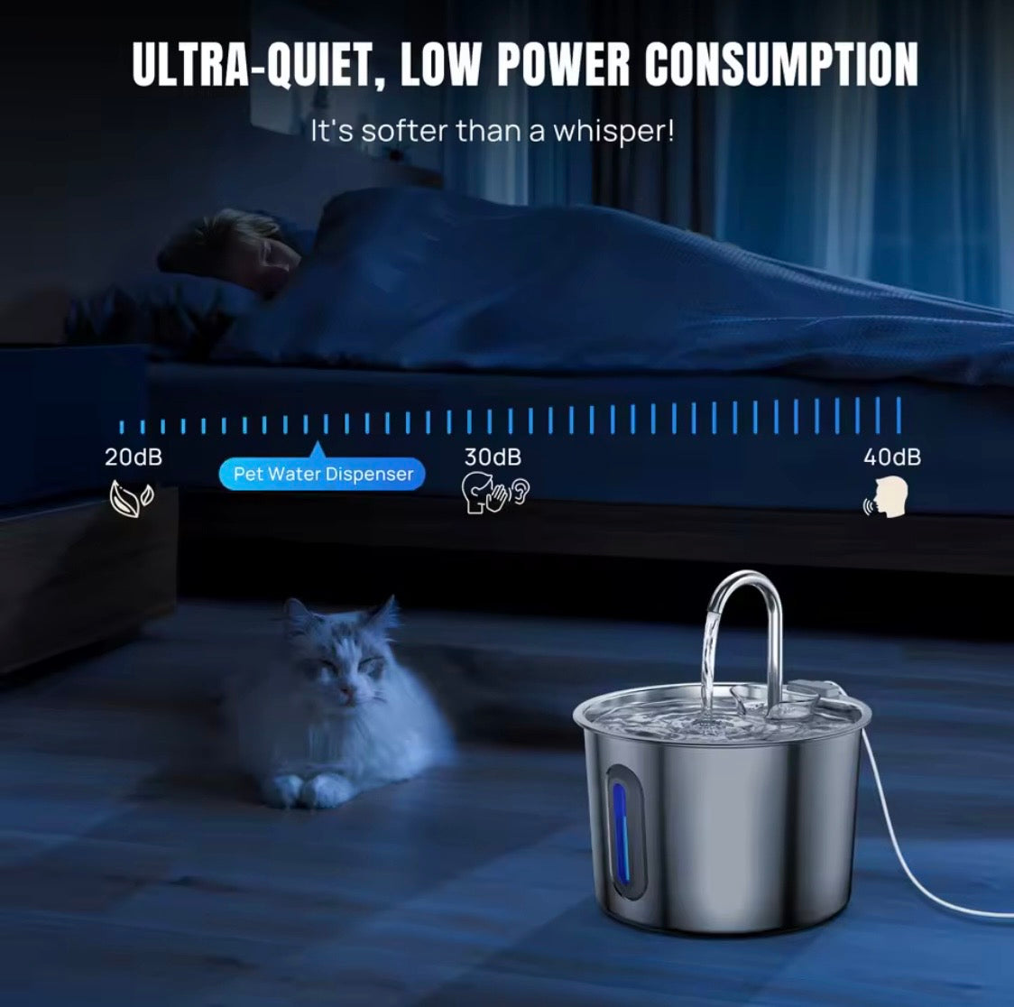 Fontana d'Acqua Automatica per gatti in Acciaio Inossidabile 2.2L