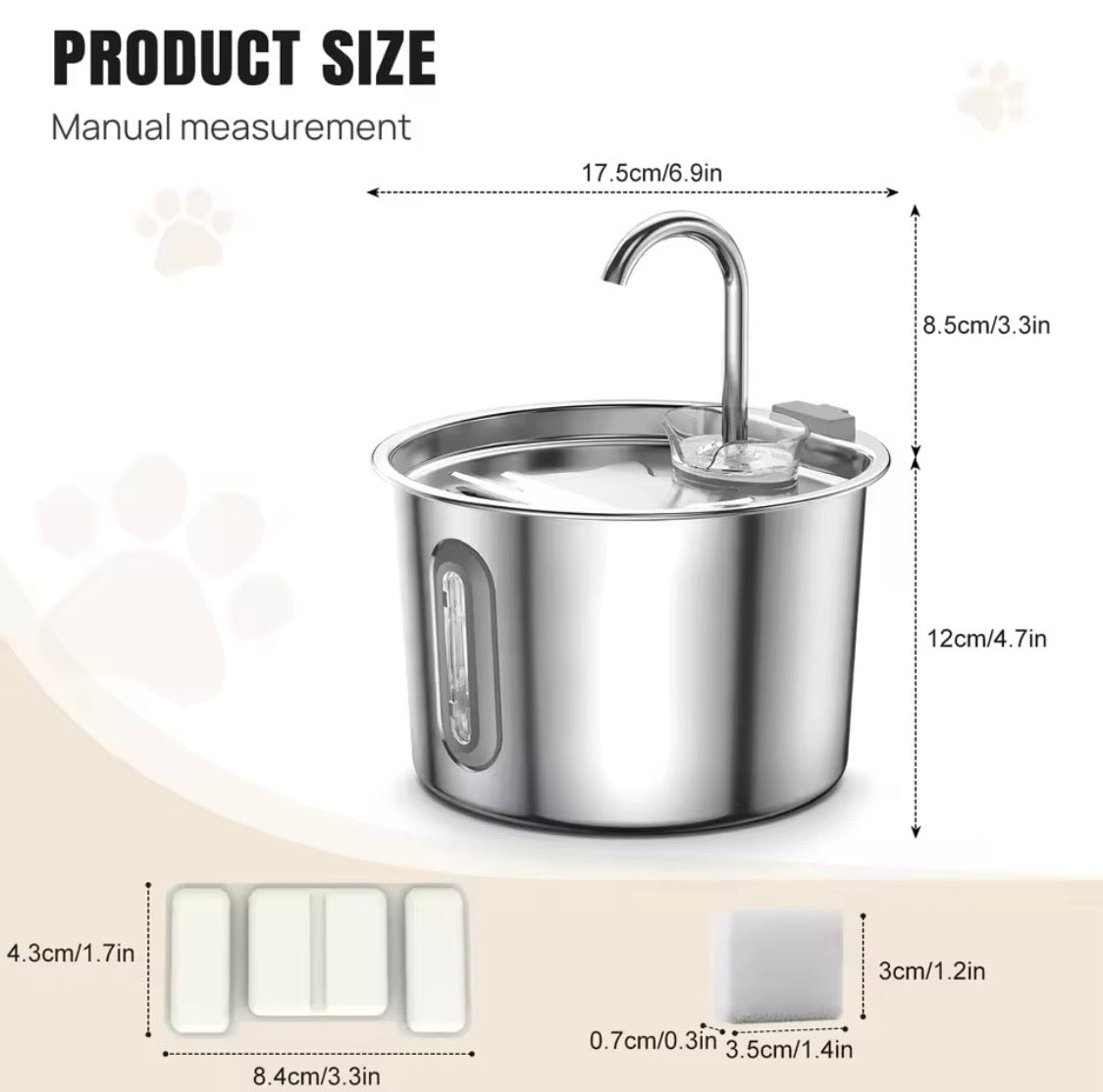 Fontana d'Acqua Automatica per gatti in Acciaio Inossidabile 2.2L